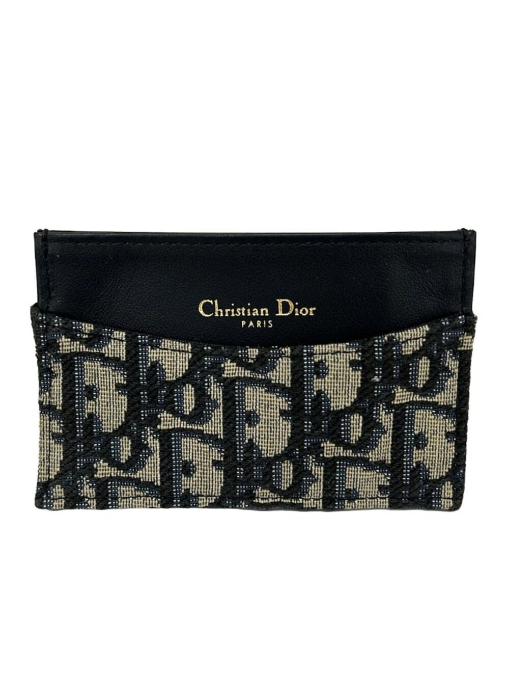 Dior Card Case Black Navy White Oblique Leather